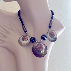 Mid century modern brass and black bead necklace.